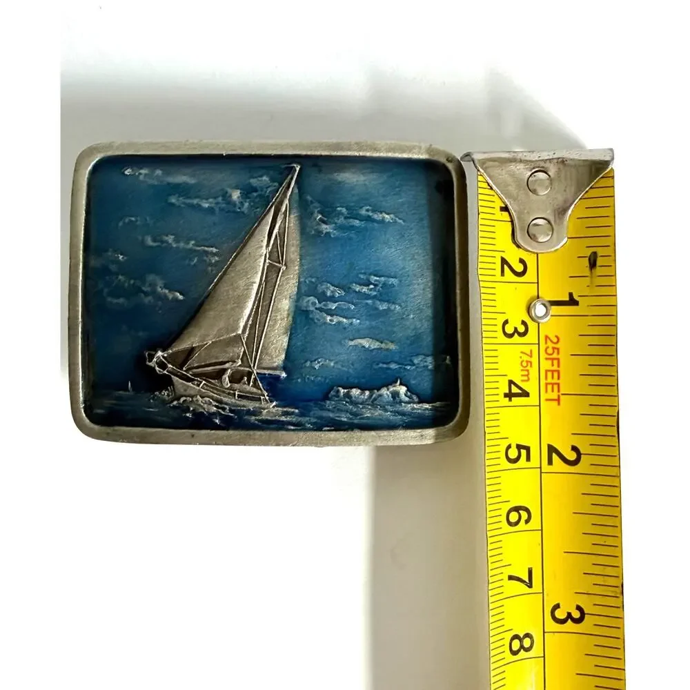 Vintage Sailboat Belt Buckle Indiana Metal Craft 1978 Nautical Sailing
